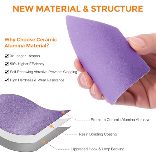 POLIWELL Triangle Sanding Sheets 50-Piece 90x65mm Ceramic Alumina - size: 60 Grit