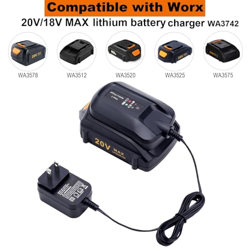 Replacement for Worx Battery 20V Charger WA3742, 20-Volt Battery Charger Compatible with Worx 20V Battery WA3525 WA3520 WA3578 Charger