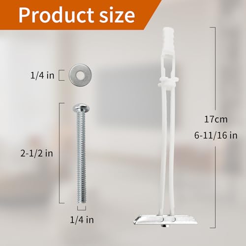 Drywall Anchor with Included Bolts and Washers for 1/4”-20,Toggle Bolt,Heavy Duty Hollow Drywall Anchors for TV Mounting Kit, Hollow-Wall Anchors Screws Kit That Hold 270 Lbs-100PCS