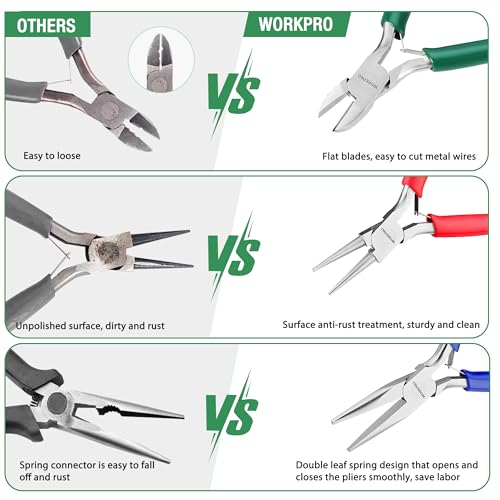 WORKPRO Jewelry Pliers Set, 3 Pack Jewelry Making Tool Kit - color: Dark Blue, Dark Green, Red