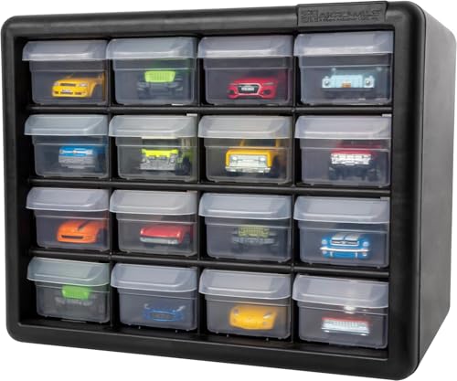 Akro-Mils 16-Drawer Plastic Storage Cabinet, 10.5"W x 6.5"D x 8.5"H, Black - color: Black, size: 16 Drawer, style: 1 Pack