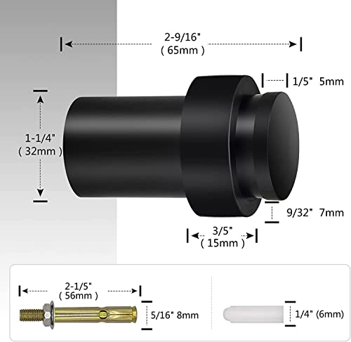 Door Stoppers 2.5 Inch Floor Door Stop Cylindrical Black Doorstop Rubber Bumper Wall Protector, Stainless Steel Heavy Duty Door Stopper for Bottom of Doors, 4 Pack