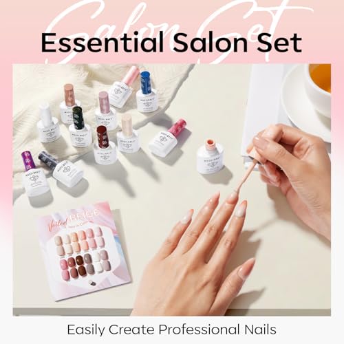 modelones 15ML 12Pcs Gel Nail Polish Set, Nude Pink Beige Brown Hema-free - color: A Veiled Beige