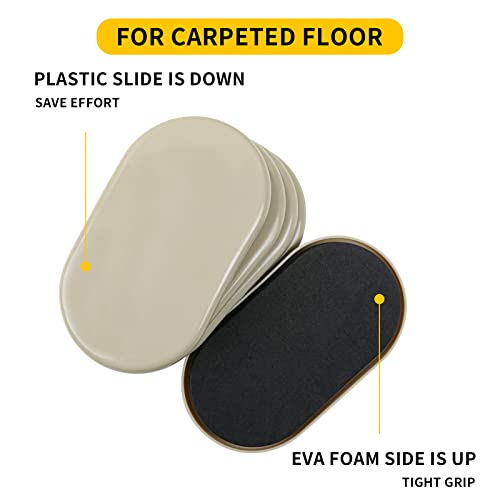new space Oval Furniture Sliders, 8pcs 3 1/2" x 6" - Reusable Sliders for Carpet, Heavy-Duty Movers - Easily Move & Protect Furniture & Carpet - color: Beige (for Carpet)