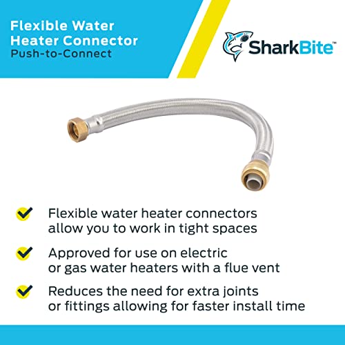 SharkBite 3/4 Inch x 3/4 Inch FIP x 18 Inch Stainless Steel Braided Flexible Water Heater Connector, Push To Connect Brass Plumbing Fitting, PEX Pipe, Copper, CPVC, PE-RT, HDPE, U3088FLEX18LF - size: 18 in, style: SharkBite