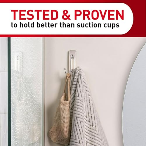 Command Large Satin Nickel Bath Double Hooks, 1 Hook, 1 Strip