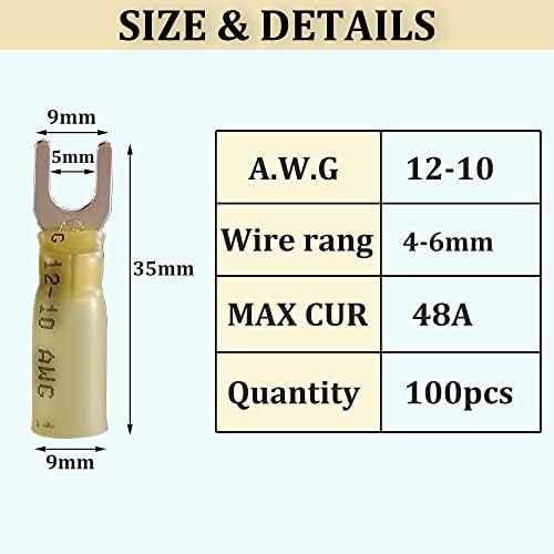 Yellow 12-10 Gauge Heat Shrink Fork Connectors 100pcs - size: Yellow AWG12-10