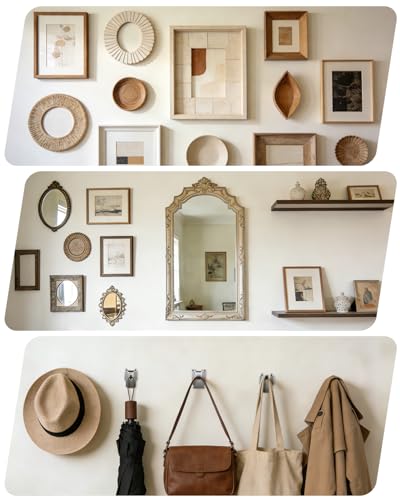 111Pcs Picture Hanging Kit Hooks 25 40 65 LB Drywall Hangers Claw | No Damage Heavy Duty Tool Nail Free Wall Hanger Sawtooth Wire Hardware for Room Office Mirror Photo Poster Frame Decor