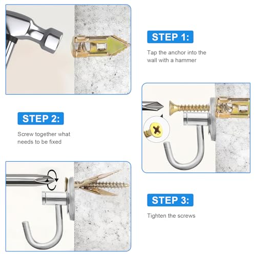 120PCS PCS Self-Drilling Drywall Anchors Kit Self Drilling Drywall Anchor Screws,Metal Anchors Kit, No Drill Needed, Zero Wall Damage,60 Sheetrock Anchors (0.47X1.57inch) and 60 Zinc Plated Screws