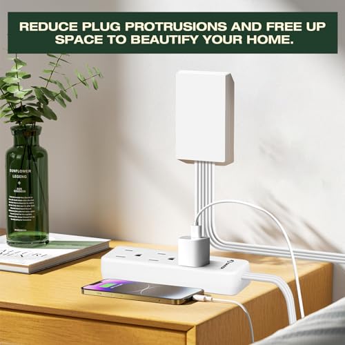 Saker Dual Flat Extension Cord, 6-Outlet Extender, 5ft, White - style: dual 5ft