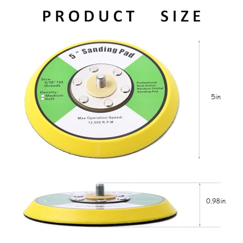 1Pcs 5in Hook and Loop Flexible Backing Pad, 5" Sanding Back Pad 5/16" 24 Thread for Air Orbital Sander and Pneumatic Polisher - style: 5inch