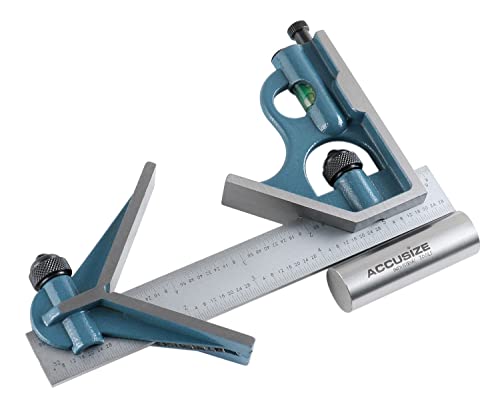 Accusize Industrial Tools 6'' 3 Pc Combination Square Ruler Set Protractor Satin, 4-R Graduation, 0000-8100 - size: 6" 4R