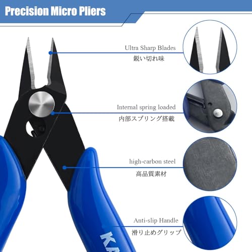 KAIHAOWIN Micro Wire Cutters with Spring, 5 Pack, 5 inch Precision Mini Flush Cutters Bulk, Nippers, Flush Cutting Pliers, Wire Snips, Small Side Cutters for Electronics Crafts Jewelry-Blue - size: 5 Pack