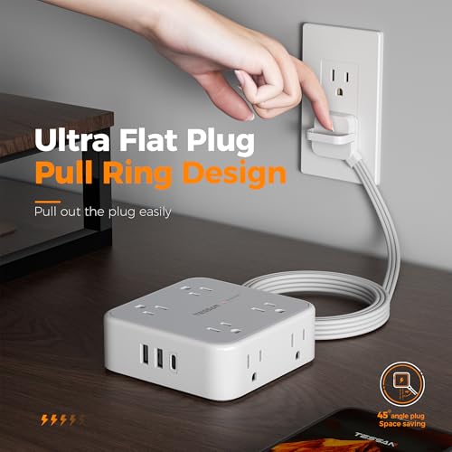 TESSAN Surge Protector Power Strip with 900J Surge Protection, 5 Ft, Grey - color: Grey with Ring Plug, size: 5 feet