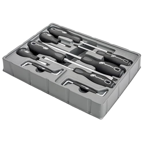 Ingersoll Rand 9-Piece Screwdriver Set, Slotted (1/4"x1.5", 1/4"x4", 5/16"x6"), Phillips (#2x1.5", #2x4", #3x6"), Offset (3/16"x#1, 1/4"x#2) – SVCM Steel, Magnetized Tips, Hex Bolsters – 752059X - style: Screwdriver