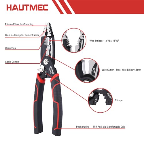 HAUTMEC 7-in-1 Wire Stripper Cutters Tool, 8" Wire Strippers, Electrical, Wire Cable Stripper and Crimping Tool, Multifunctional Pliers - color: 8" Wire Stripper
