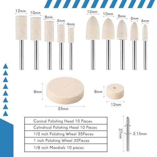 133 Pcs Polishing Kit Compatible with Dremel Rotary Tools, 180-2000 Grit Fine Sanding Drums and Sleeves Set with Buffing Wheels Polishing Bits with 1/8" Shank & Compound for Jewelry, Wood, Metal, Jade