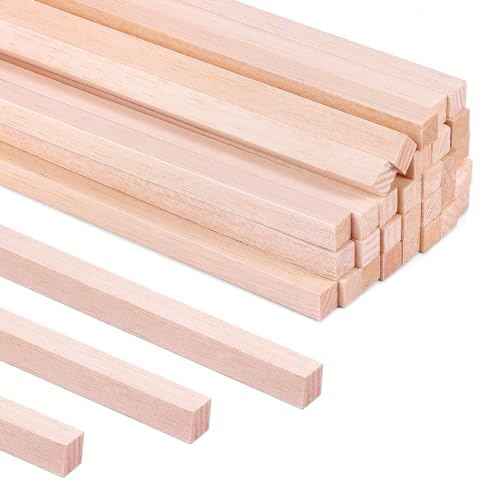 30 Pieces Balsa Wood Sticks 1/2 x 1/2 x 12 Inch Wood Strips Balsa Square Wooden Dowels Hardwood Unfinished Wood Sticks for Crafts DIY Projects Models Making Supplies - color: 12” X 1/2” X 1/2” 30Pcs