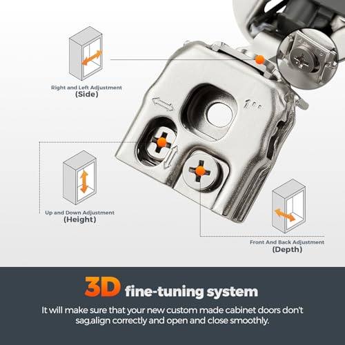 Satin Nickel Cabinet Hinges, 1 Inch Overlay, 10 Pack(5 Pairs) | Stainless Steel Build, Soft Close Concealed Hinge, 3D Self-Closing Adjustment, Face Frame Door Fit, Kitchen Cabinets - size: 1 inch Overlay