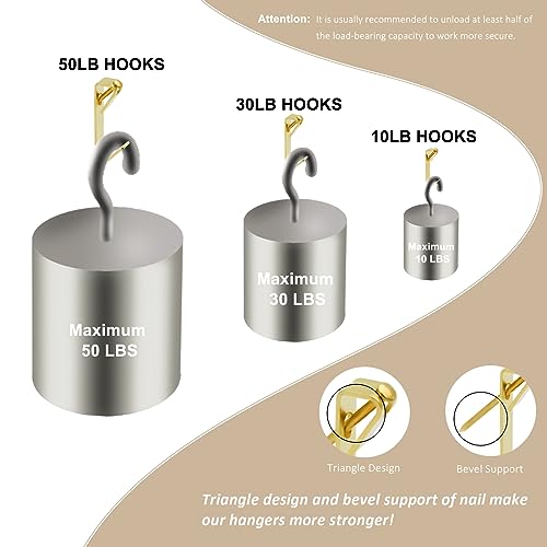 200Pcs Picture Hanging Kit with Nails & Hooks 10/30/50lb for Drywall - style: Gold