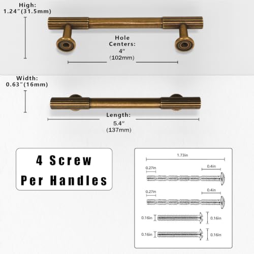 10 Pack Antique Brass Cabinet Pulls 4 Inch(102mm) Kitchen Cabinet Handles Solid Zinc Alloy Cabinet Hardware Drawer Pulls - color: Antique Brass, size: 4" Hole Center