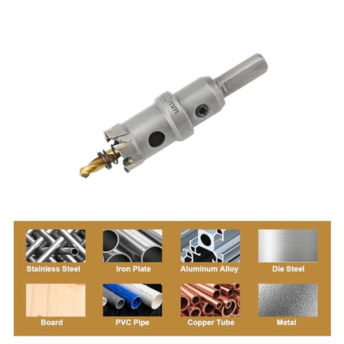 7/8'' TCT Hole Saw Kit Tungsten Carbide Tipped Hole Saw Drill Bit with Titanium-Plated Pilot Drill bit for Metal, Stainless Steel, Iron (22MM) - size: 22MM | 7/8''