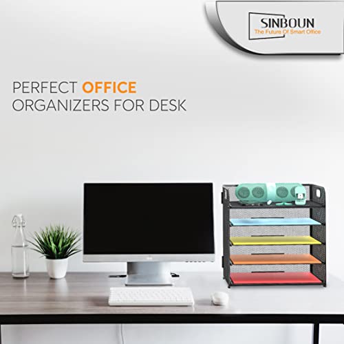 2 Pack Letter Tray 5-Tier Desk Organizer File Paper Holder with Handle, Metal Desktop Document Shelf Tray Office Classroom Organization - Black - color: Black