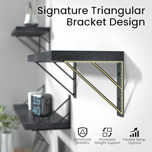 BAYKA Wall Mounted Floating Shelves, Wood, Black, Set of 4, 23in - color: A. Black Board & Black Brackets, size: 23-inch Uniform