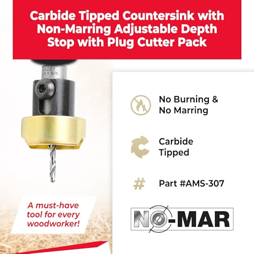 Amana Tool Woodworking Countersink Set, AMS-307, 2-Piece | Carbide Tipped with Adjustable Depth Stop and No-Thrust, No Marring Ball Bearing, with Plug Cutter Pack - style: AMS-307, 2-Pc