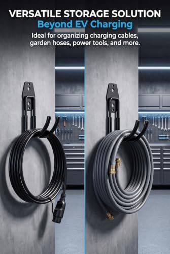 2 PCS EV Charger Holder Wall Mount, Steel Charging Cable Organizer J-Hook, Multifunctional Tool Storage Hook, Universal Bracket Hook for Garage and Outdoor Station (Black)