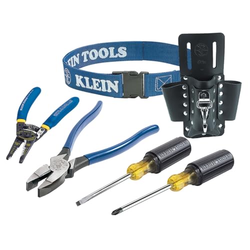 Klein Tools 80006 Trim-Out Tool Kit, Made in USA, with Klein Hand Tools and a 4-Pocket Leather Pouch, 6-Piece - style: Trim-Out Kit