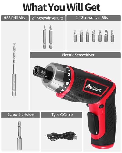 AVID POWER 4V Electric Cordless Screwdriver Set 5.65Nm 11 Bits - RED - color: 3-drak Red