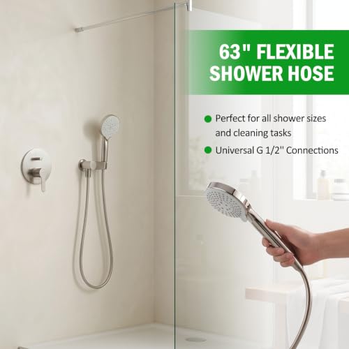 63-Inch Handheld Shower Head Hose Replacement, Compatible with Hansgrohe Premium Shower Hose Universal G 1/2" Connection, Polished Nickel, 28276833 - size: 63 Inch-Brushed Nickel