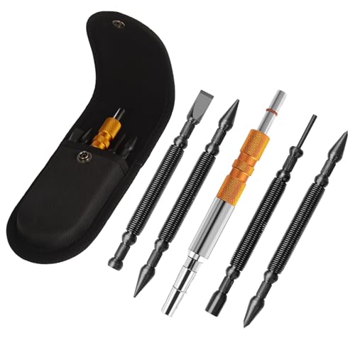 5-Piece Nail Setter Dual Head Nail Set & Dual Head Center Punch & Hinge Pin Remover Punch Set, Nail Setter Features 1/8-in, 3/16-in, 1/16-in, 1/32-in & Trim Nail Punch with Retaining Clip - style: 5pcs(Nail Setter & Hinge Pin Punch & Finish Nail Punch)