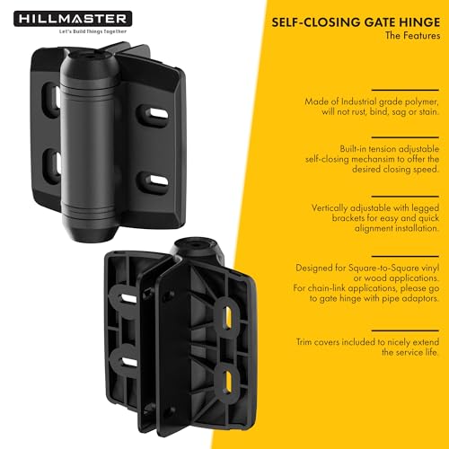 Heavy Duty Self Closing Nylon Gate Hinges for Square-to-Square Vinyl Fence,Pool Gate Hinges with Alignment Legs, No Rust&Adjustable Fence Door Hinges for Outdoor Metal&Vinyl Gates,Wood Gate, 2 Count