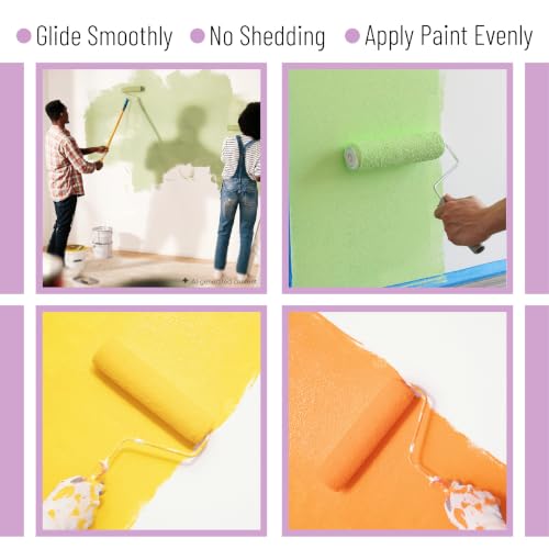 Bates- Paint Roller Covers, 9 Inch, 5 Pack 1/2" Nap - color: Yellow Stripes, size: 9 Inch, 5 Pack