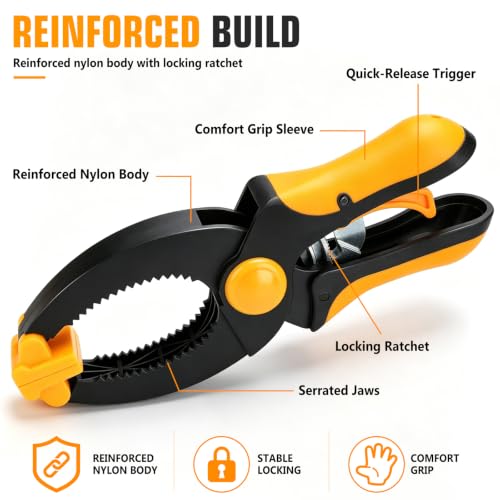 6" Ratchet Clamps Quick Release Set, Adjustable Spring Clamp for Wood,4Pcs