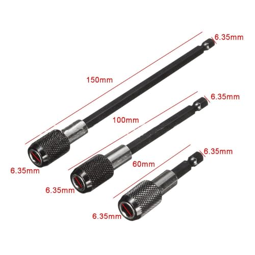 3-Piece Magnetic Bit Holder Extension Set, Quick Release Universal Impact Drill Adapter for Home DIY Projects - color: Black