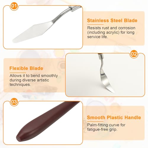HARFINGTON 2pcs Palette Knife Painting Tool 2.24" x 0.59" Stainless Steel Art Spatula Pallet Knives Scrapers Tools with Plastic Handle for Acrylic Oil Canvas Mixing Spreading, Red/Silver - size: 2.24" x 0.59"