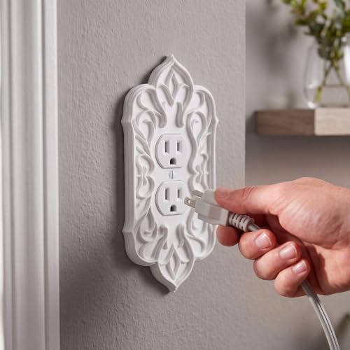 2 Pcs Baroque Decorative Duplex Outlet Covers, White Plastic - style: Outlet Cover