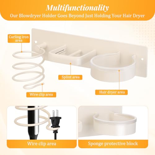 Hair Dryer Holder Curling Iron Holder Flat Iron, Curling iron holder wall mount, 3 in 1 Bathroom Hair Tool Organizer Rack for Universal Dryer,(milky white) - style: Circle style
