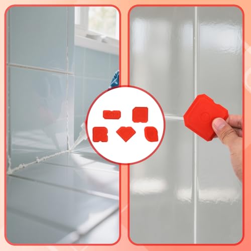 Tinoaly 10pcs Caulking Tool Kit, Silicone Reusable Sealant Grout Finishing Tool Set Portable Sealant Scraper Suitable for Kitchen Bathroom Floor Sink (Red) - color: Red