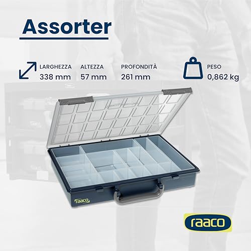 Raaco Assorter 55 4x8-15 Tool Box Organizer, 15-Slot, Semi-Transparent - size: Full-Size –15 Slots, style: Adjustable Grid