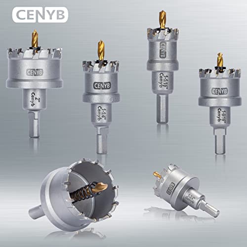 10Pcs (16-54mm) TCT Carbide Hole Saw Kit for Hard Metals. Includes 2 Titanium, 1 Stepped Pilot Drill Bit, and 2 Hex Keys. Ideal for Stainless Steel, Iron, Aluminum, Alloys, and Other Metals - size: 10 in 1(16-54mm)