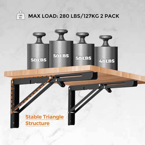 Ravinte Matte Black Folding Shelf Brackets, 22 Inch, 2 Pack - size: 22 Inch