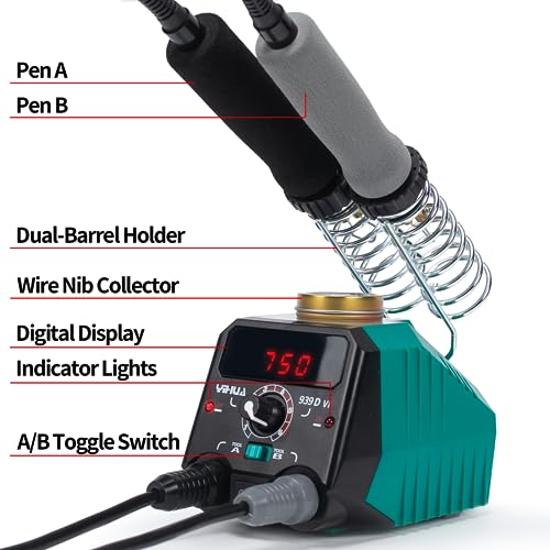 YIHUA 939D-VI Dual Pen Wood Burning Kit with Digital Display with 20 Wire Nibs, Detachable Wood Burning Pen, 2 Wood Pieces, Tweezers Used as Wood Burning Tool