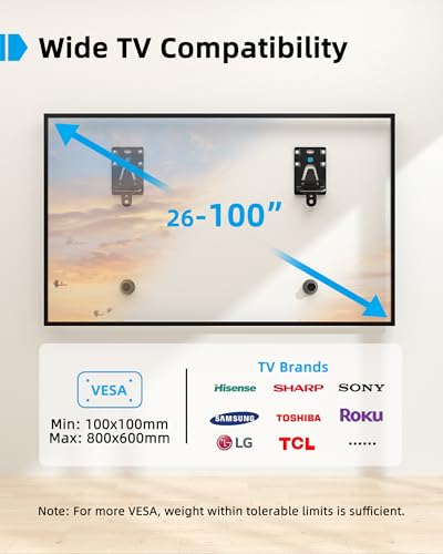 Supcline No Stud TV Wall Mount for Most 26-100 inch TVs Up to 200lbs - size: 26-100 inch