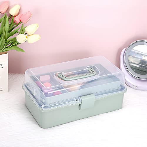 BTSKY 3-Layer Plastic Dividing Storage Box Craft Organizer and Storage - color: Haze Green