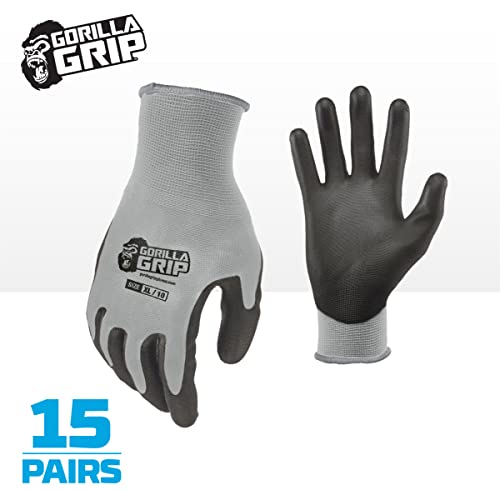 Gorilla Grip Work Gloves, Never Slip Maximum Grip All-Purpose, Gloves for Men, Superior Grip, Polymer Palm - size: Medium, style: 15 Pairs
