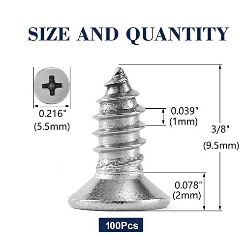#4 x 3/8" Wood Screw 100Pcs 18-8 (304) Stainless Steel Screws Flat Head Phillips Fast Self Tapping Drywall Screws by SG TZH - size: #4 x 3/8"